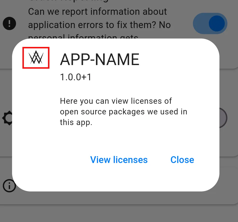 A screenshot of an app's about dialog.