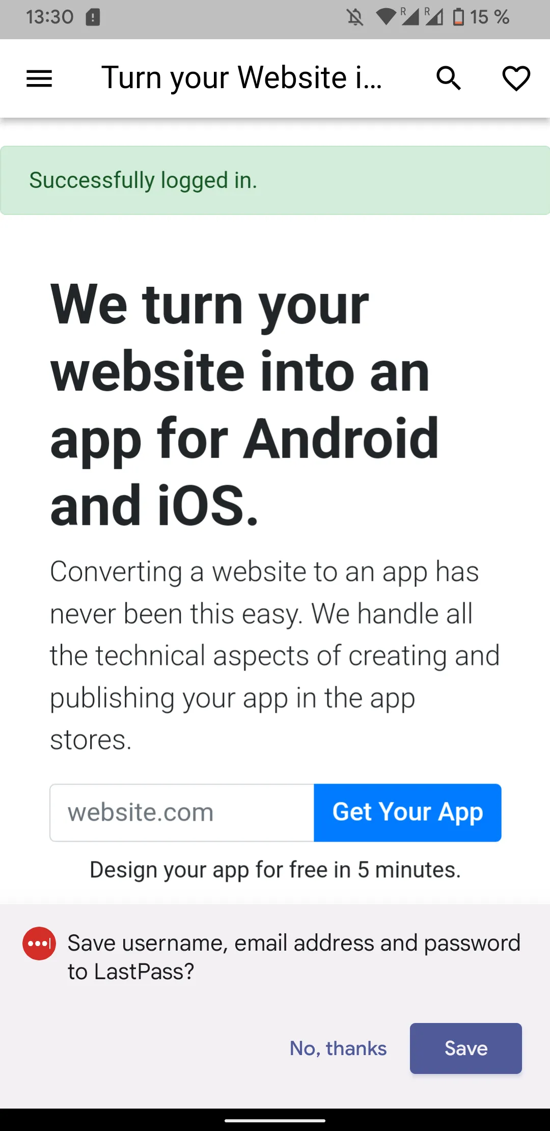 A screenshot of the LastPass password manager offering to save the password that was just used to log in.
