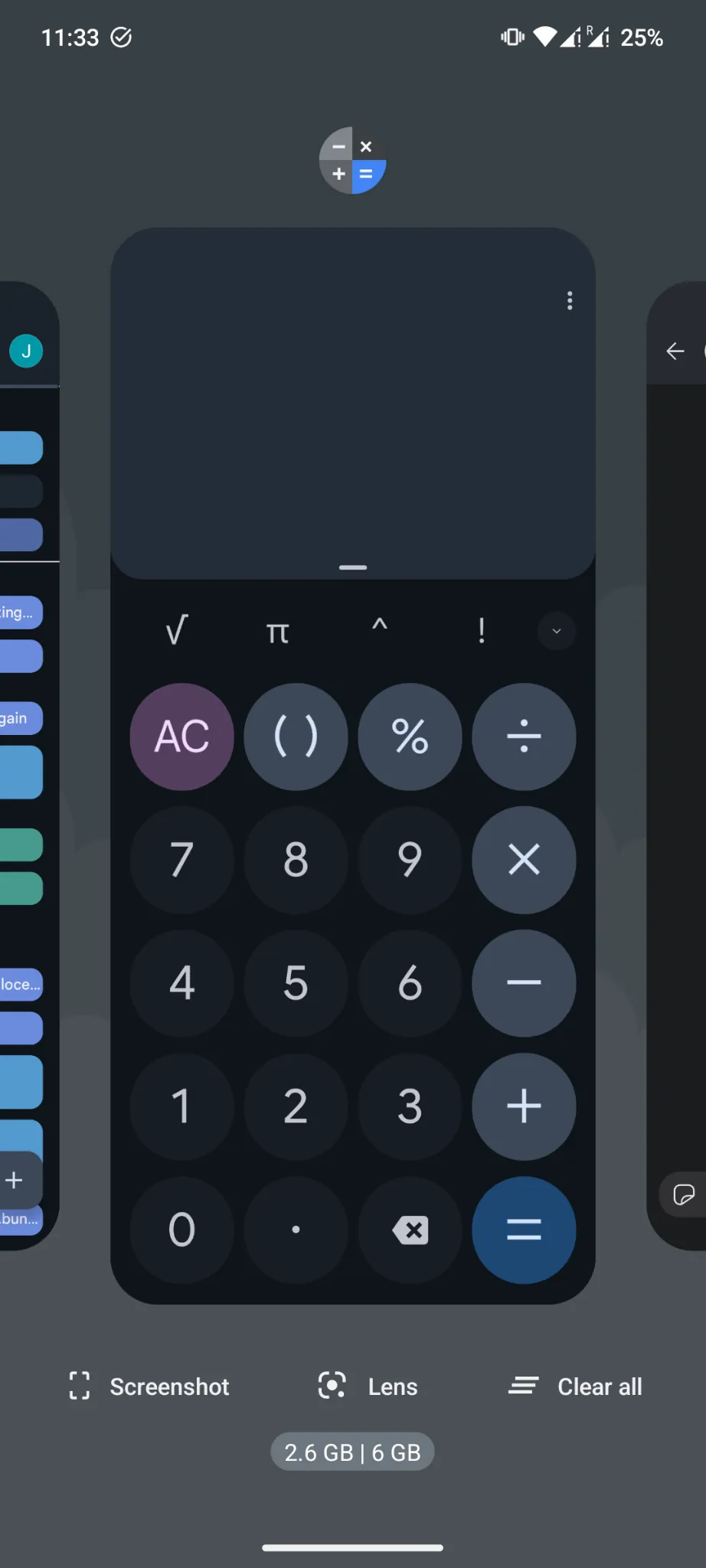 A screenshot of the Android multitasking menu.