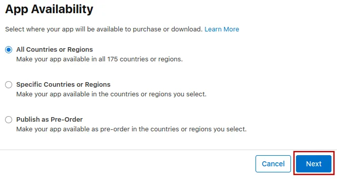 A screenshot of the app availability dialog.