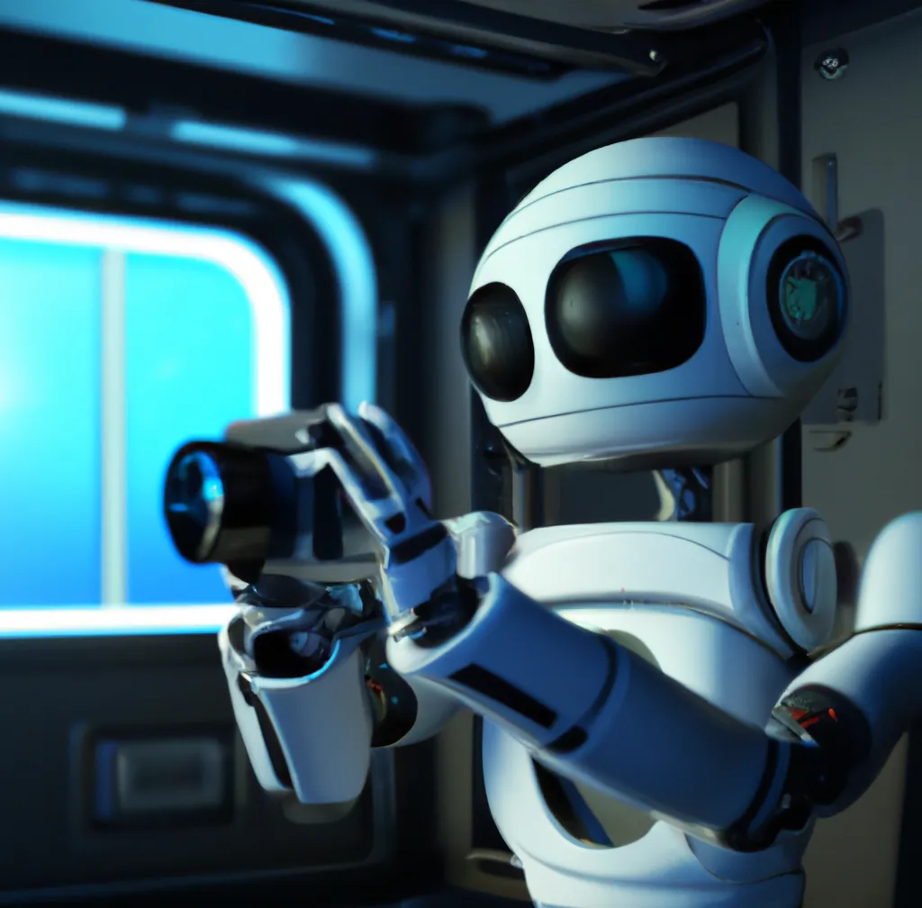 A humanoid robot taking a picture with a camera, digital art