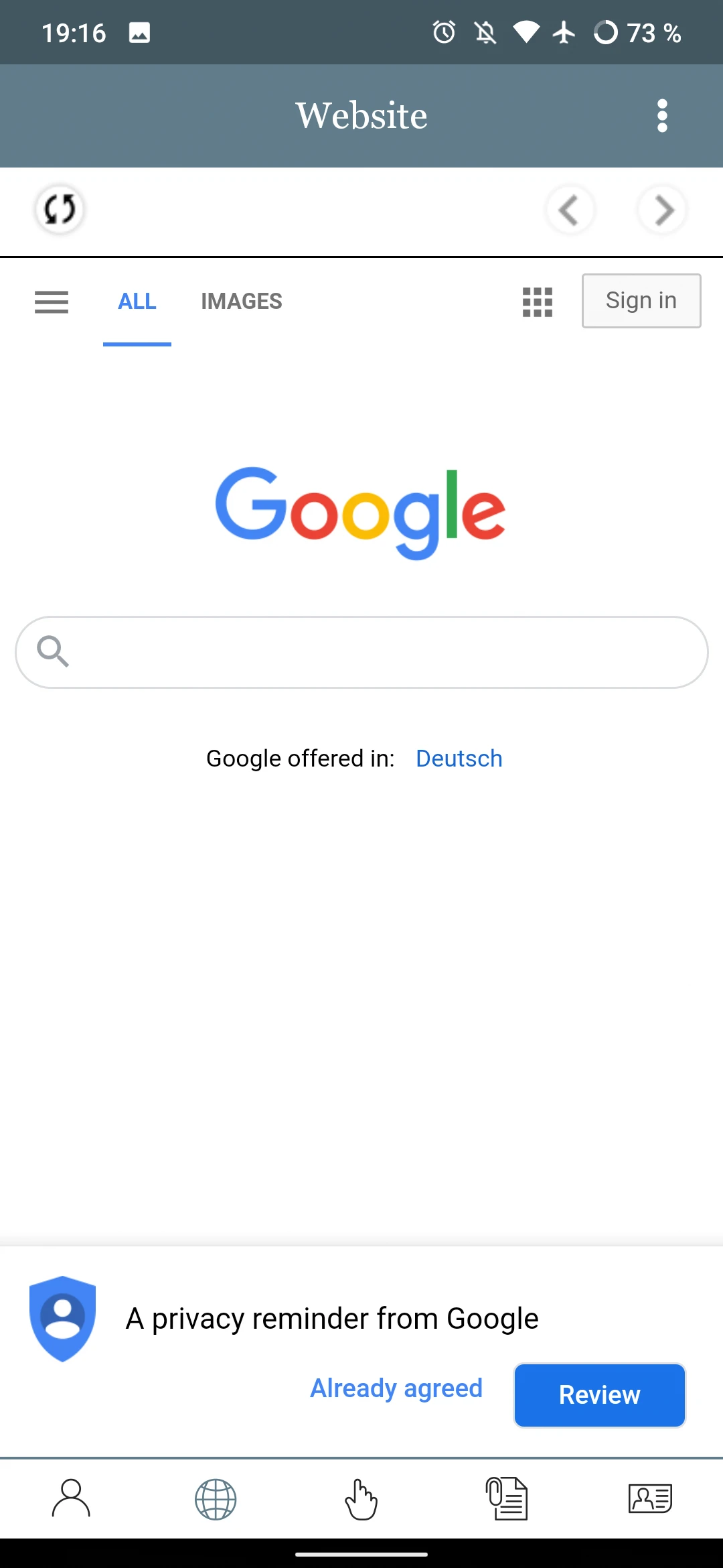 The website screen in the AppyPie app.