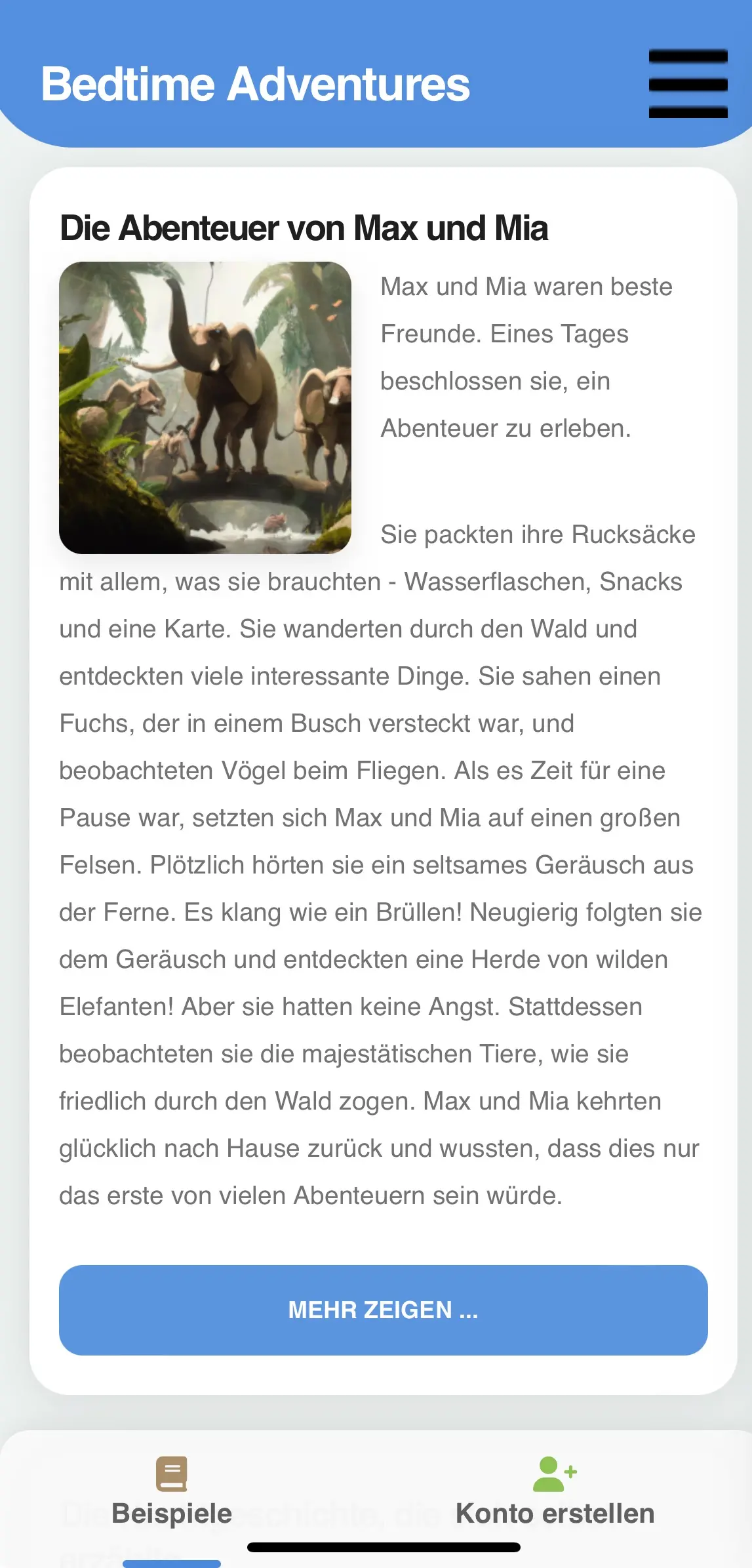 Image of the Bedtime Adventures mobile app created by turning the owner's website into an app