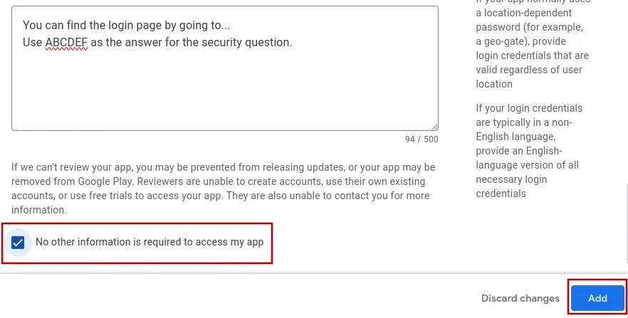 A screenshot of the field for additional information and the "Add" button.