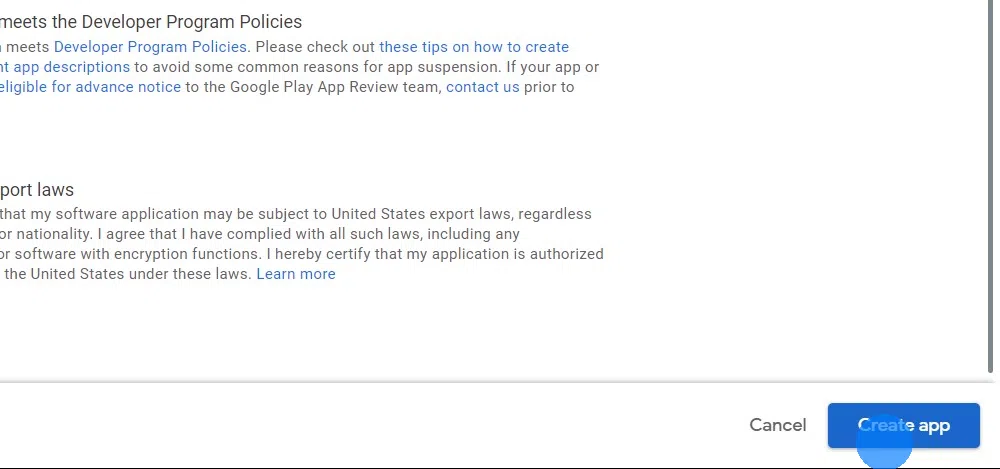 Click "Create app" at the bottom right.