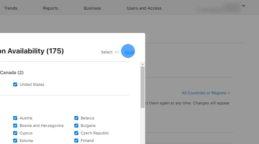Click "None" at the top right of the dialog.