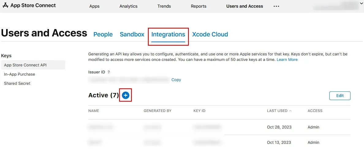 Click "Generate API Key" or the plus button.