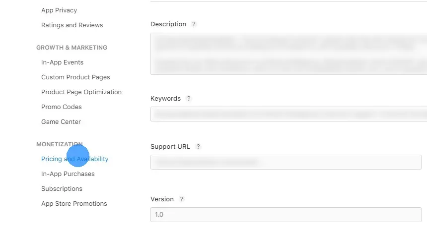 Click "Pricing and Availability" at the bottom of the side menu.