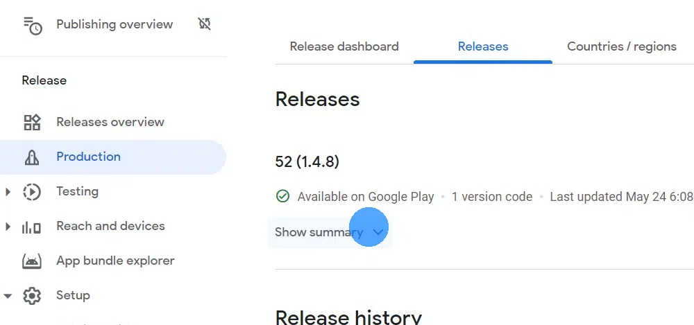 Click "Show summary" on the latest release.