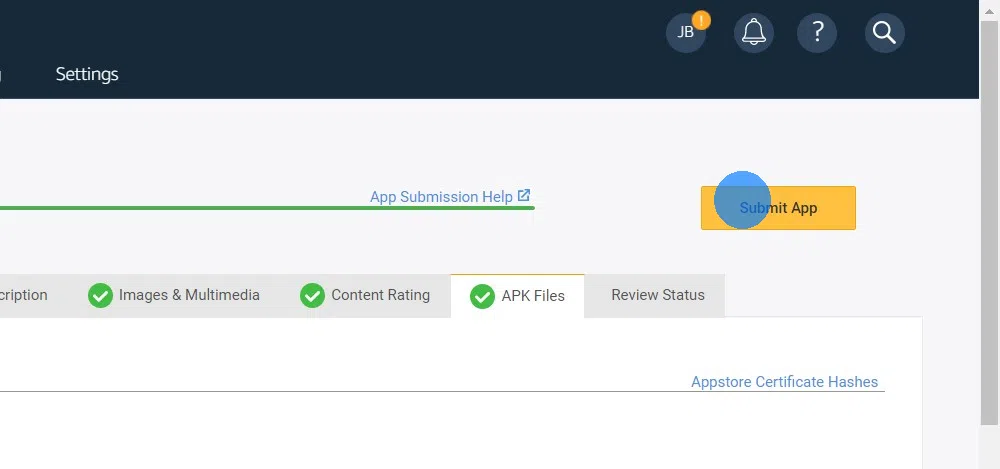Click "Submit App" at the top right.