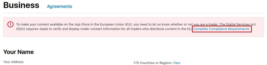 A screenshot of the alert dialog with "Complete Compliance Requirements" highlighted.