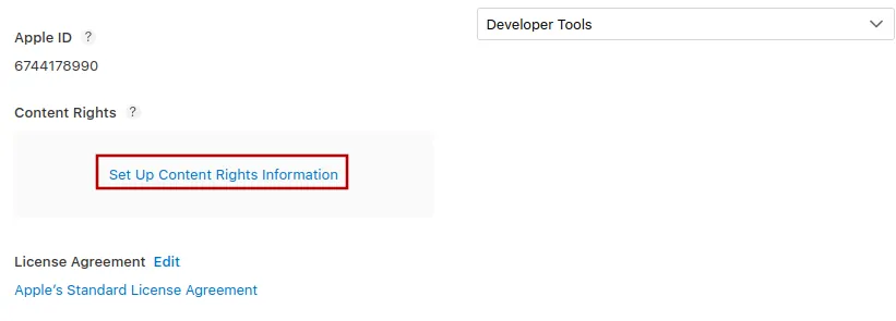 A screenshot of the content rights setup button.