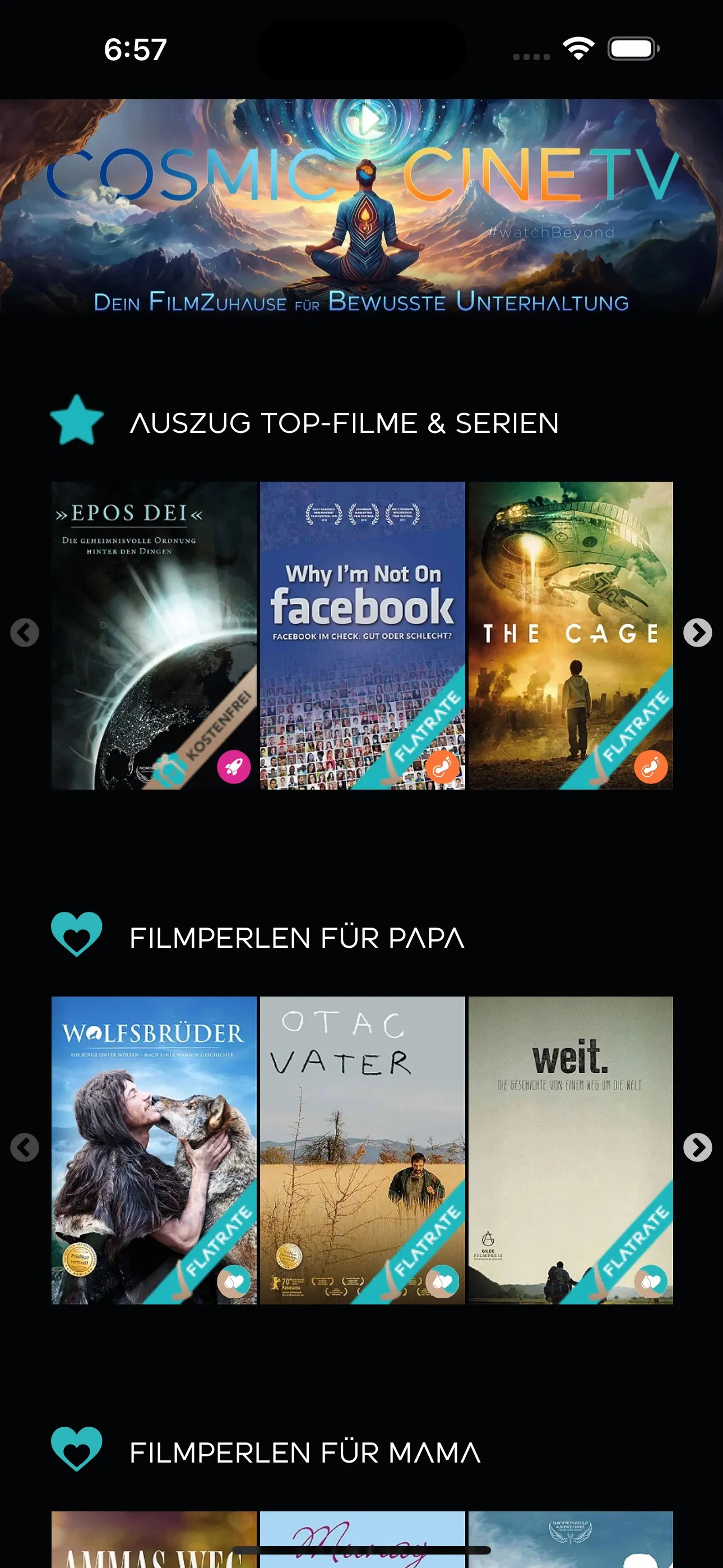 An illustration showing the Cosmic Cine TV website as an app