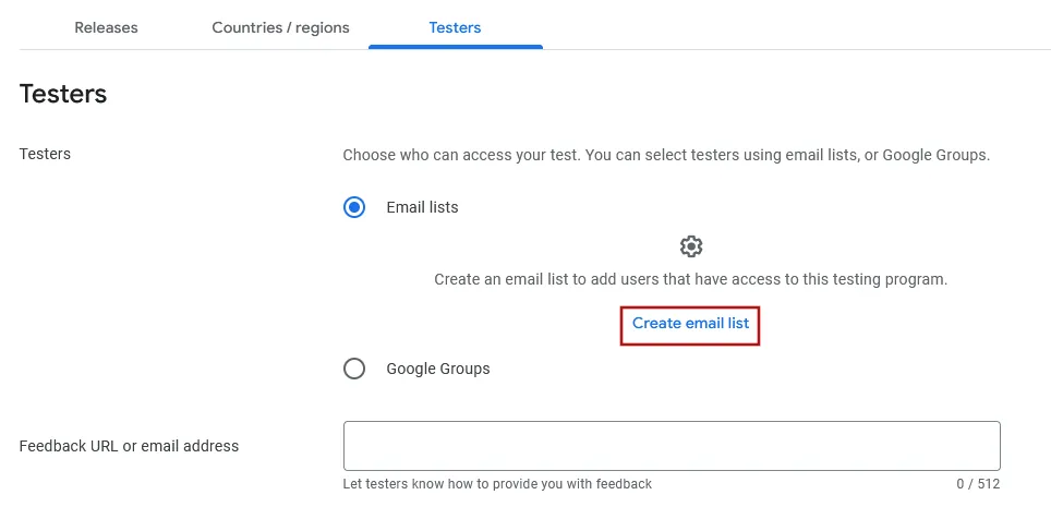 Click "Create email list"