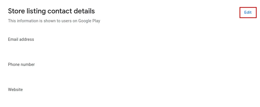 A screenshot of the store listing contact details section.