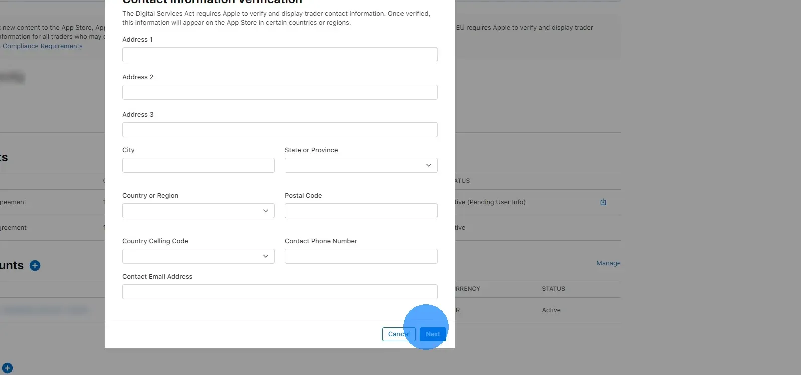 Enter your business address, phone number and e-mail address. Once you're done, click "Next".