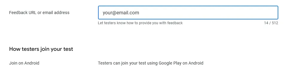 A screenshot of the feedback e-mail address field.