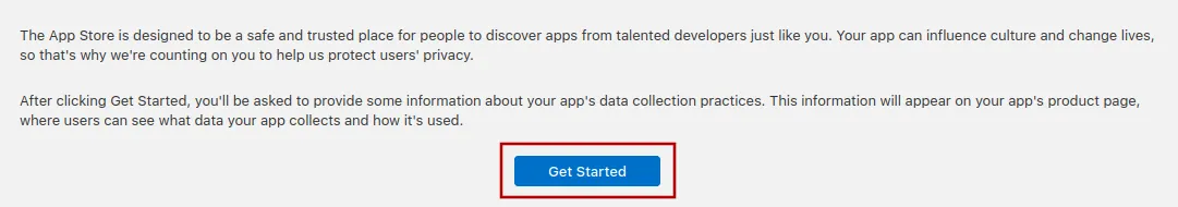 A screenshot of the button to start filling out the privacy practices questionnaire.