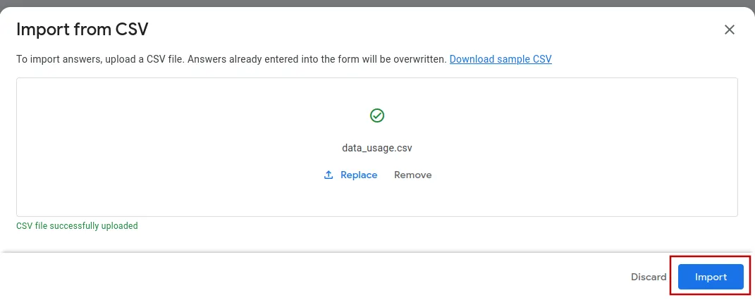 A screenshot from after uploading the CSV file when you can import it.