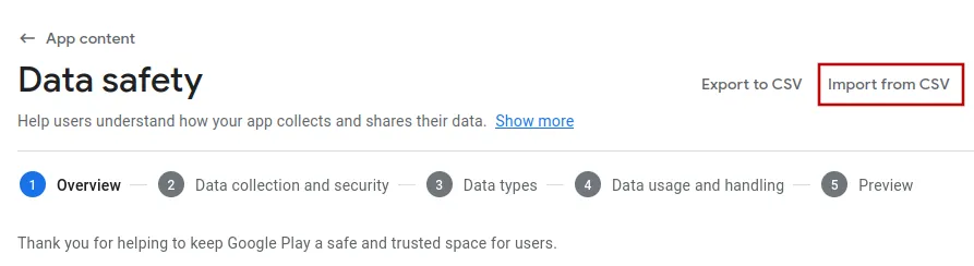 A screenshot of the first data safety screen.