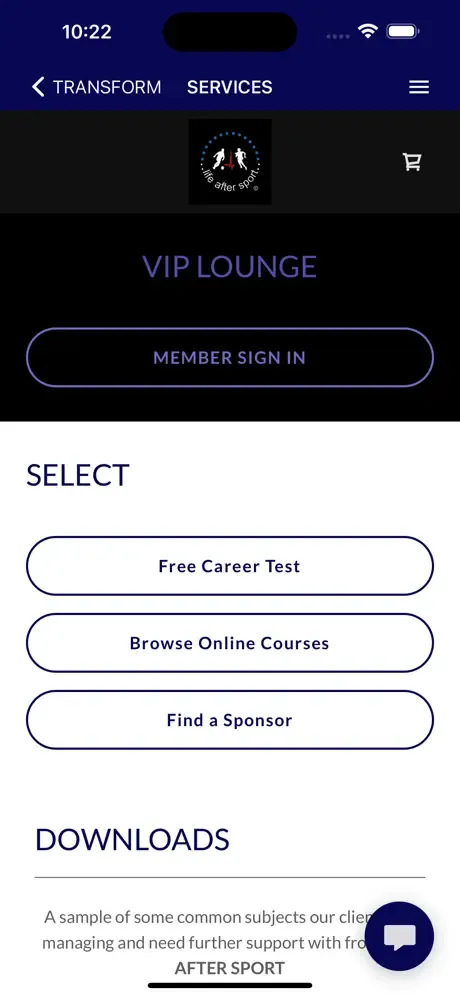 Image of the Life After Sport mobile app created by turning the owner's website into an app