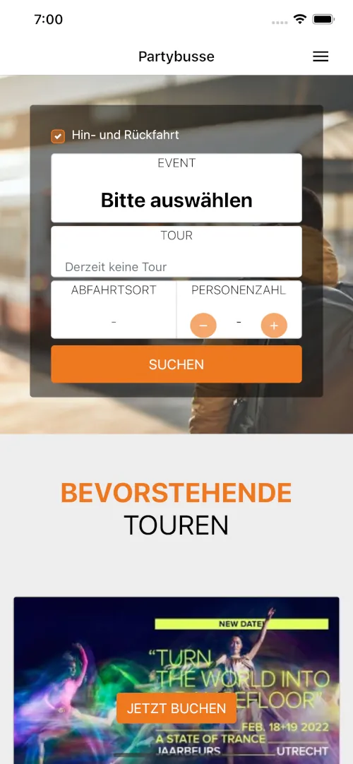 Illustration of a person looking at the Partybusse app which we created from their website
