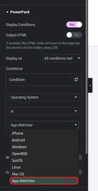 A screenshot of the Powerpack settings.
