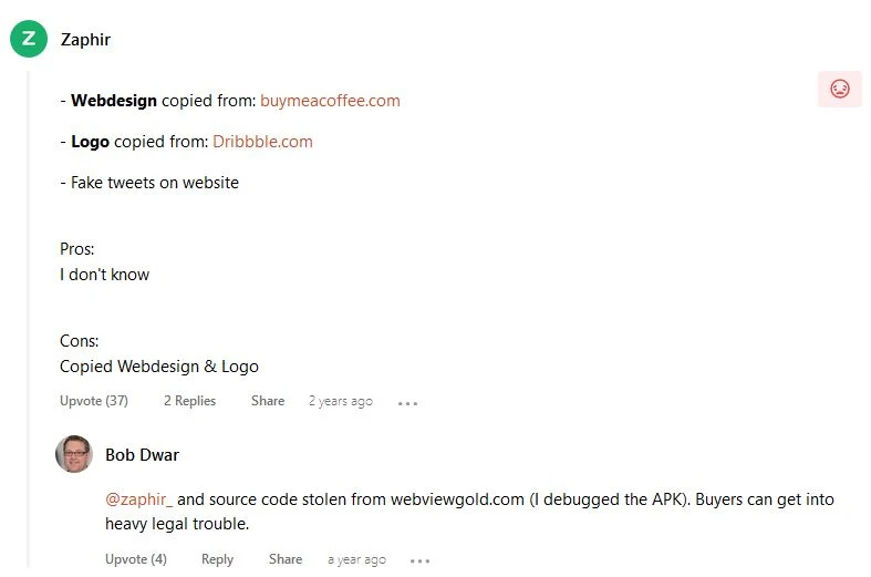 A ProductHunt user calls Convertify out on their endless counts of plagiarism.
