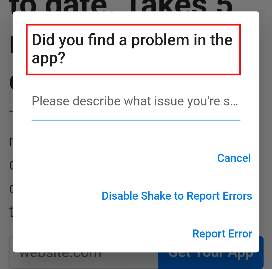 A screenshot of the report error dialog with the title highlighted.
