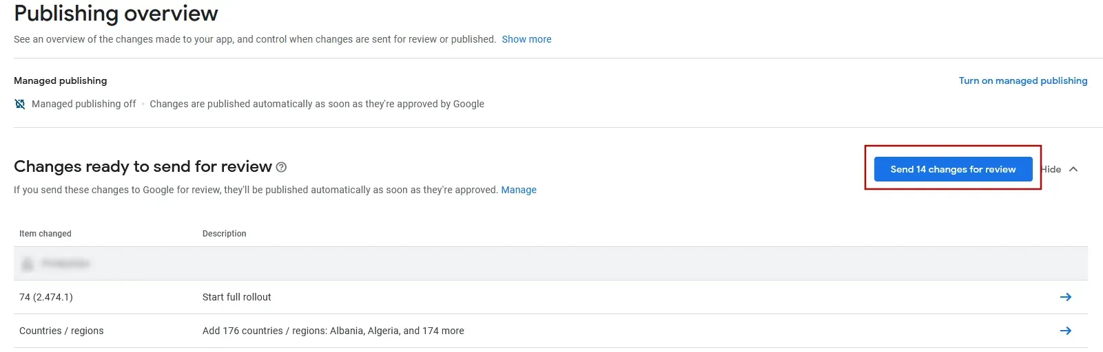 A screenshot of the button to send the app for review.