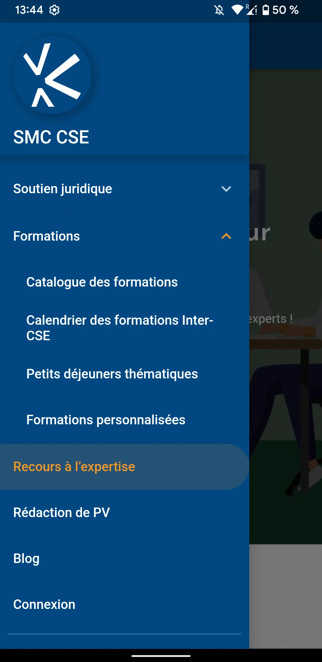 A screenshot of the SMC CSE mobile app created by converting their website into an app