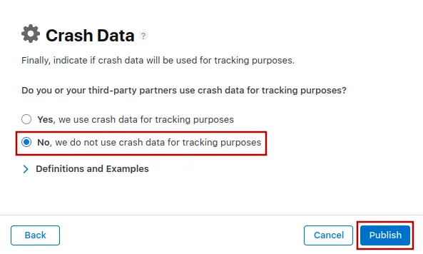 A screenshot of the privacy setup dialog where we highlighted that the data is not used for tracking.