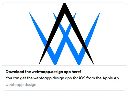 A screenshot of the preview Twitter/X generates when linking to the webtoapp.design app landing page.