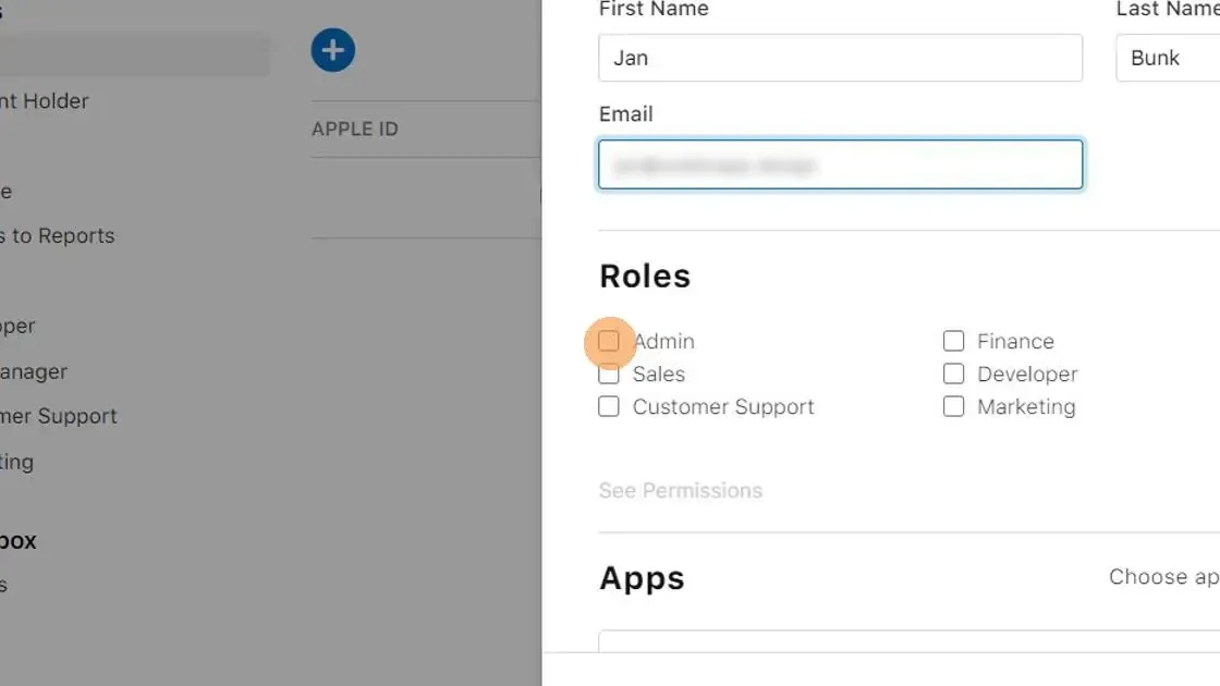 Click the "Admin" checkbox in the "Roles" section.