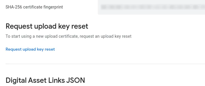 A screenshot of the upload key reset section.