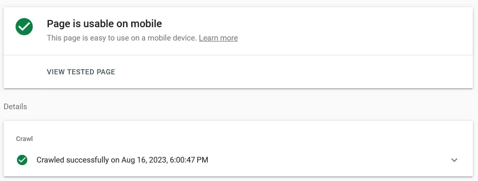 A screenshot of Google's mobile friendly test considering a page as usable on mobile devices.