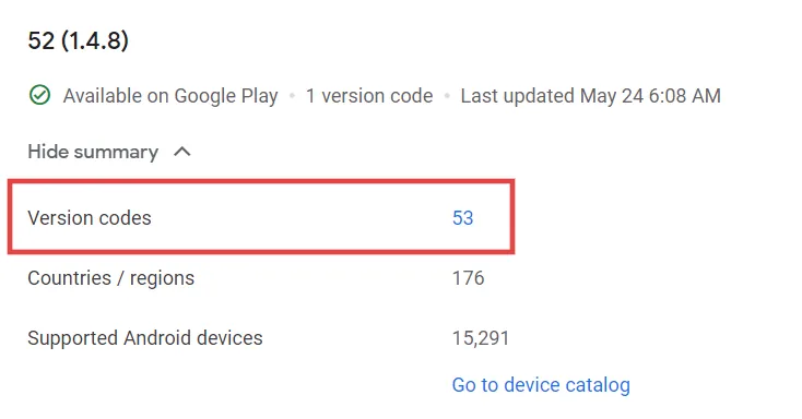 Copy the version code number and enter it in the field below.
