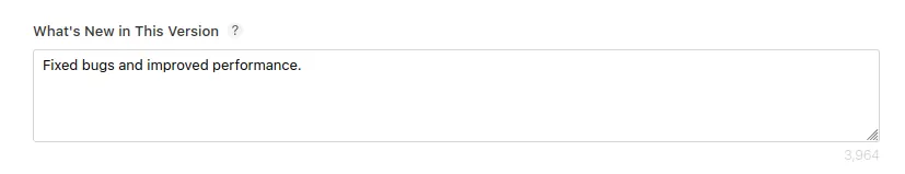 A screenshot of the field where you can enter the version information.